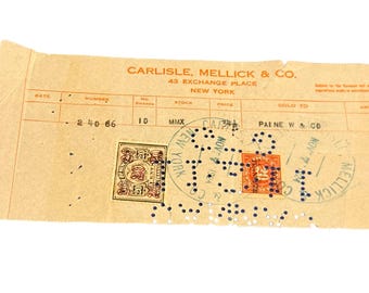 1924 Stock Transfer Document: Carlisle Mellick Co, New York Revenue Stamps, Wall Street Ephemera