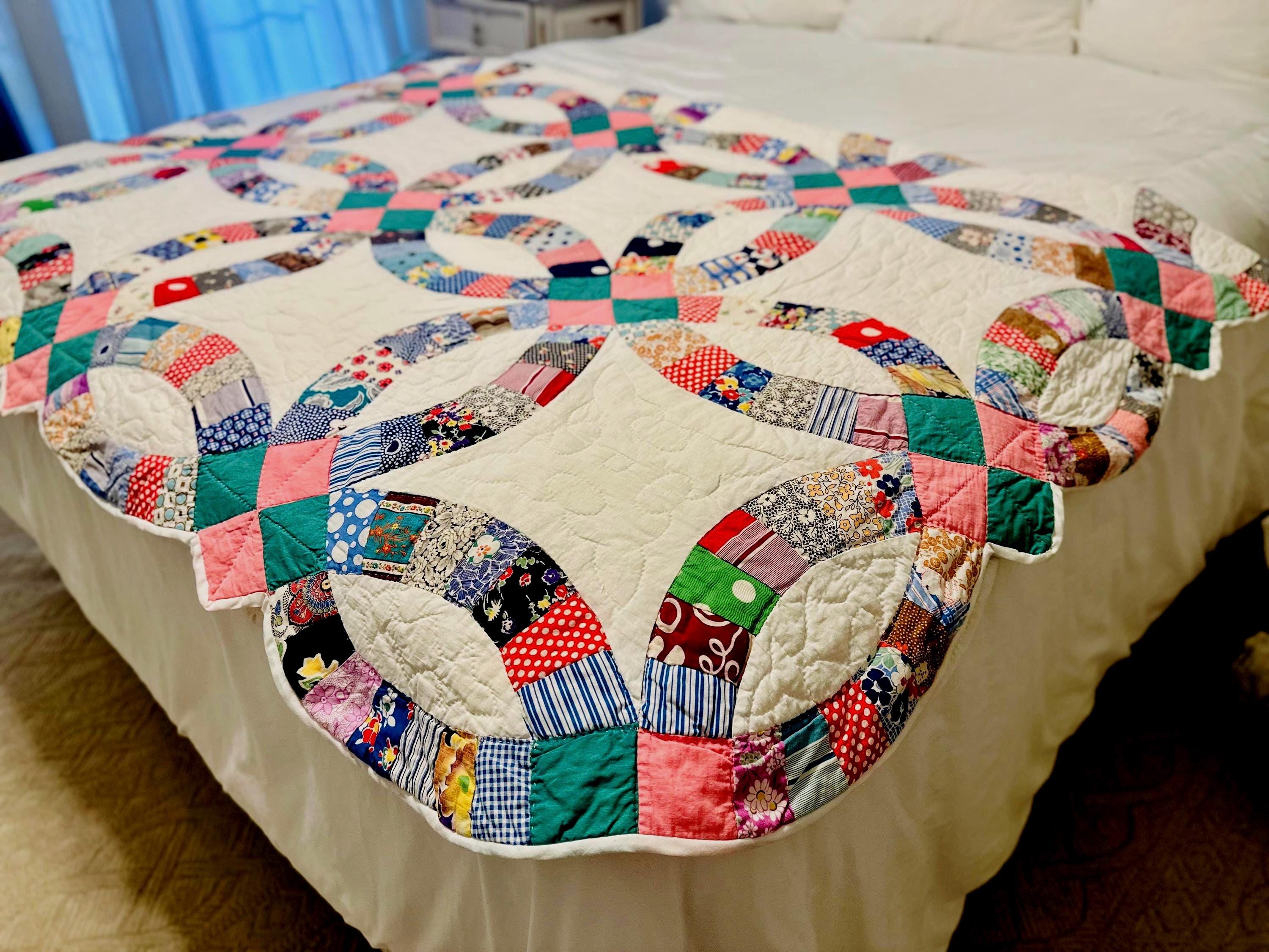Vintage Double Wedding Ring Quilt - Etsy Vintage Double Wedding Ring Quilt - Etsy