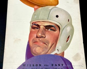 1945 Vintage Football Program: WWII Coca Cola Ad, Team Photo, Americana Memorabilia