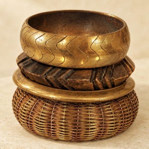 Vintage Brass Tone and Mixed Metal Bangle Bracelet Set