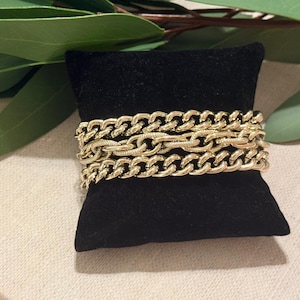 Vintage Star Multi Chain Bracelet: Gold Tone Layered Statement Retro 1960s 1970s