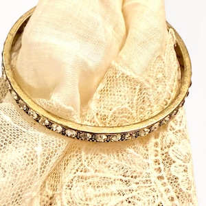 Vintage Trifari Crown Rhinestone Bangle Bracelet Gold Tone Slim Stackable Signed Designer Jewelry