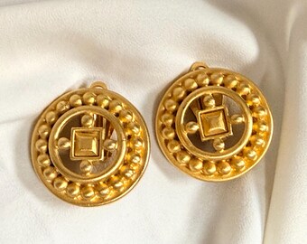 Vintage Givenchy Gold Tone Clip On Designer Earrings Signed Paris New York