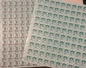 Vintage USPS Stamp Sheets Lighthouse and Church American Schools 28c 30c Full Sheets Unused Postage Craft Ephemera