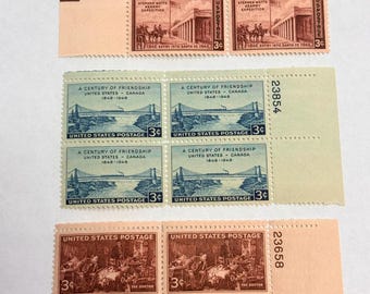 1940s US Plate Block Stamps: Friendship, Doctor, Kearny Expedition (Mint OG)