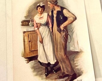 Antique Romantic Print The Ice Man Proposes 1915 Vintage Couple Wall Art