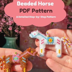 Schema PDF per realizzare un cavallo 3D con perline / Tutorial con tecnica Peyote e Brick Stitch / Ciondolo a forma di animale fai da te / Schema passo passo per principianti avanzati con perline