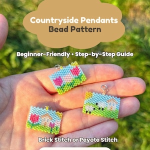 Lot de motifs perlés | ferme, tulipes, charmes de jardin | Tutoriel pas à pas | Téléchargement PDF | Point brique et peyotl