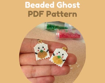 Patrón de fantasma con calabaza y cuentas: cuentas Miyuki Delica, punto peyote/ladrillo (PDF digital)