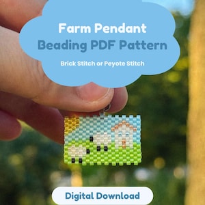 Farm Animal Pendant Beading Pattern, Sheep and House Beaded Charm, Miyuki Delica (PDF Download)