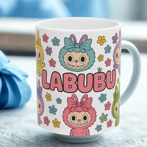 Taza de cerámica Labubu, linda taza con ilustración de personaje de dibujos animados, regalo único para niños y coleccionistas, adorable taza de té kawaii, divertida