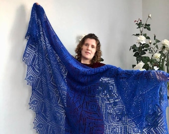 Royal Blue Mohair Wedding Shawl, Handknit Lace Bridal Cape, Winter Wedding Wrap, Evening Shoulder Veil Shawl,  Knit Bridal Cover
