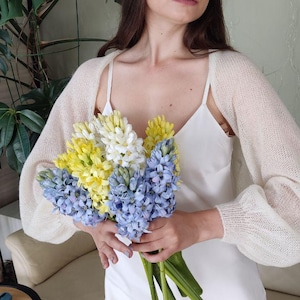 Ivory Mohair Knit Wedding Bolero Shrug, Lace Bridal Cape, Handmade Wedding Dress Topper, Bridal Sleeves, Knit Wedding Jacket