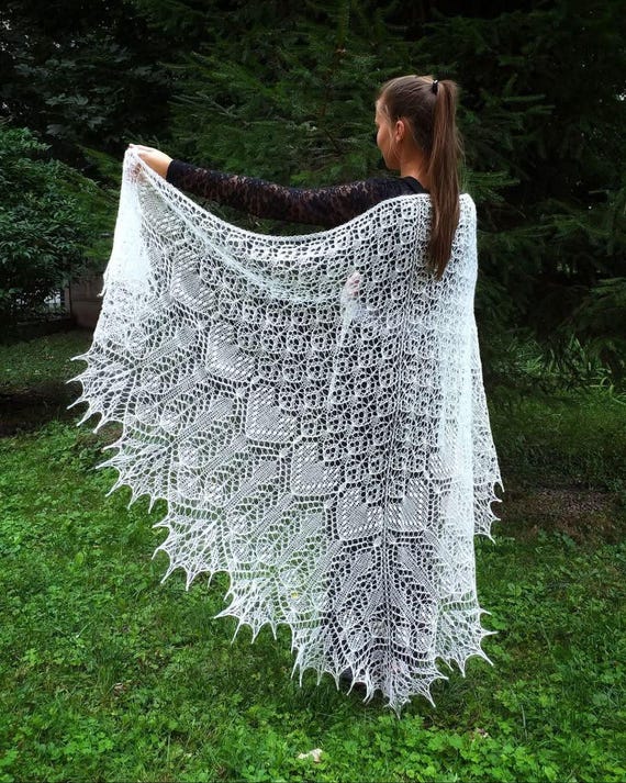 Handknitted Mohair Wedding Shawl: White Lace Bridal Cape UK