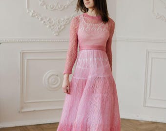 Dusty Pink Crochet Dress Asymmetric Dress Handmade Maxi Dress Crochet Pink  Dress KNIT Lace Dress Crochet EVENING Dress Knit Floor Dress - Etsy