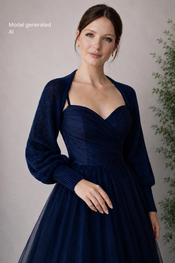 shrug for bridesmaid dress Navy Blue Bolero Black Two Piece Petite archive_print knitted from a luxurious Wood:White Oak