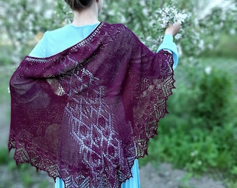 Elegante chal de encaje de mohair burdeos, capa de novia, abrigo de boda, regalo para la madre de la novia, capa de hombro hecha a mano, chal de boda de encaje