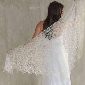 Handknitted Mohair Wedding Shawl: White Lace Bridal Cape