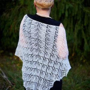 White Mohair Wedding Shawl: Hand-Knitted Lace Bridal Cape