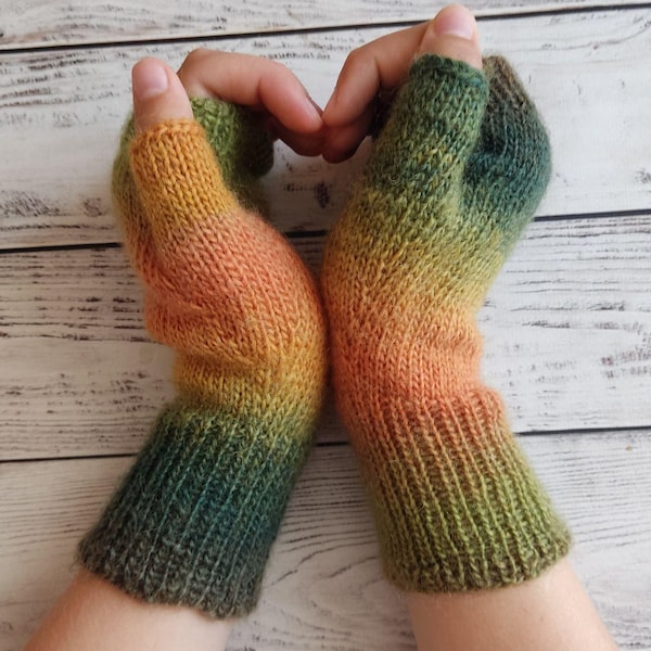 Cozy Merino Wool Fingerless Gloves – Autumn Hand Warmers for Women, Handmade Knit Wrist Mittens, Soft Fingerless Mitts Gift