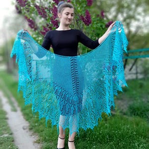 Turquoise Mohair Bridal Shawl: Hand-Knit Wedding Wrap