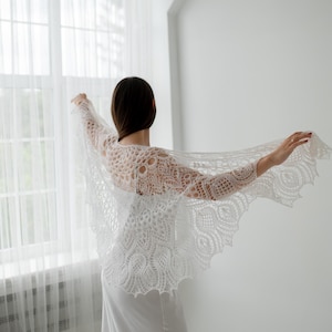 Hand-Knitted Mohair Wedding Shawl: Bridal Lace Cape Wrap