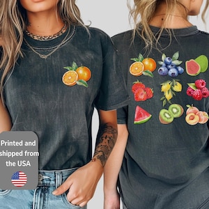 T-shirt fruits d&#39;été, t-shirt unisexe, chemise à motif de fruits, haut graphique coloré, cadeau pour les amateurs de fruits, vêtements d&#39;été légers