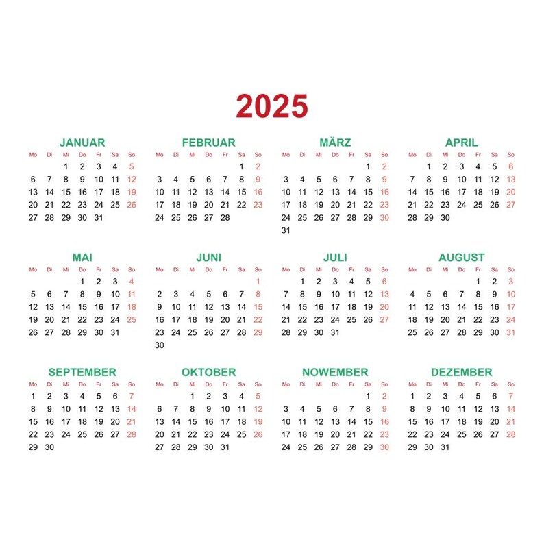 2025 Annual Calendar, Resizable, Printable. 12 Month Calendar, Digital ...
