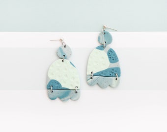 Speckled Clay Earrings, Polymer Clay Earrings, Statement Earrings, Polymer Clay Jewelry, Arch Earrings, Teal, Mint, Grey, Textured