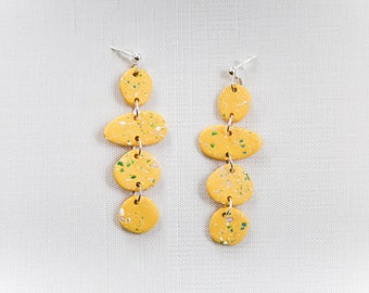 Polymer Clay Earrings, Statement Earrings, Polymer Clay Jewelry, Cairn Earrings, Yellow Earrings, Pebble Earrings, Boho Earrings