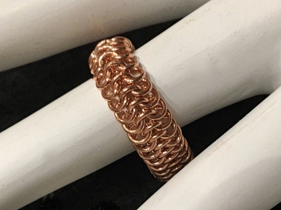 Copper ring US Ring size 10 1/2 Chainmail Euro 4 in 1 pattern Handmade