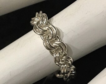 Sterling silver ring US Ring size 7 1/2 Chainmail 2 in 2 pattern Handmade