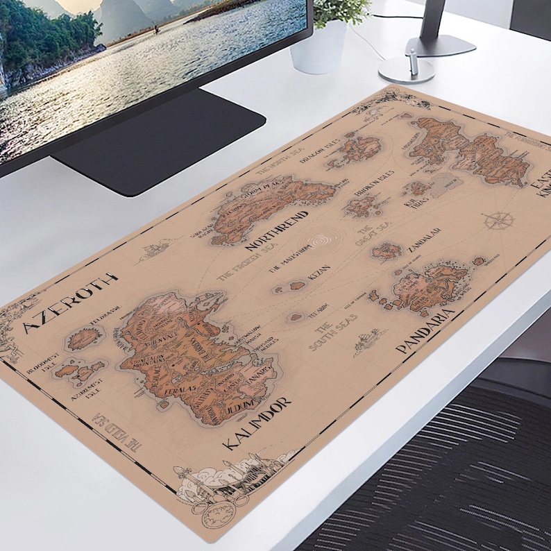 Azeroth WoW Map Desk Mat, World of Warcraft Mouse Pad, Gaming Gift for WoW Fans, Office Decor, RPG Accessory L-27.6"x13.8"