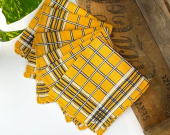 Embroided bright table napkin Black green yellow plaid napkin Embroidered table placemat