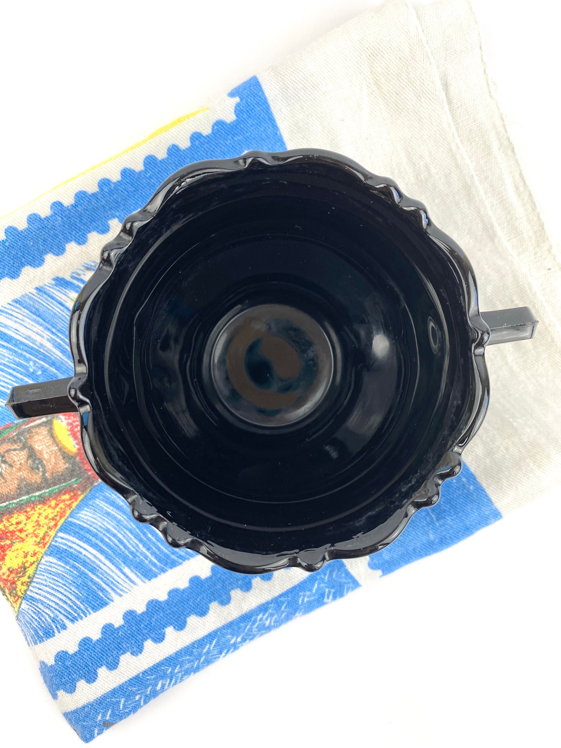 Vintage Black Glass Candy Dish With Handles Depression Glass Etsy