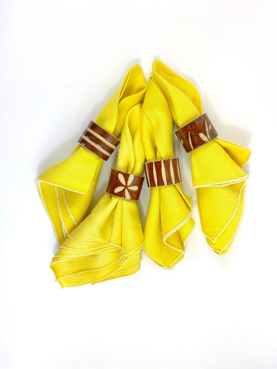 Vintage Yellow Napkins With Ceramic Napkin Rings Napkins and Etsy
