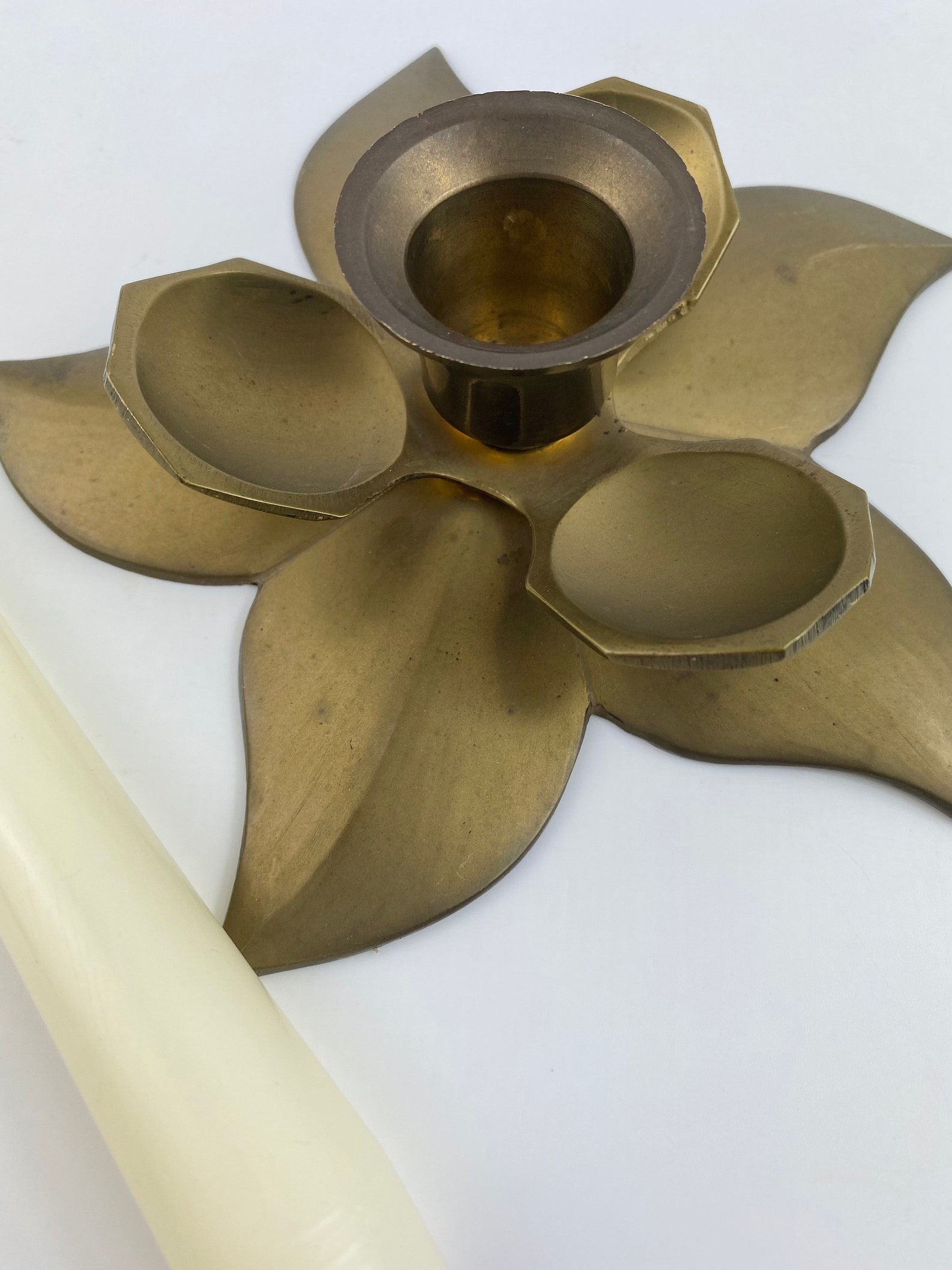 Vintage Brass Lotus Candle Holder Brass Decor Lotus Flower Etsy