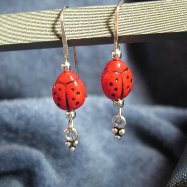 Spring Lady Bug Earrings on Sterling