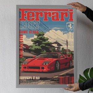 フェラーリ F40 レトロ ポスター、デジタル レトロ フェラーリ F40 ポスター エディション、最高品質プリント、最高品質のフェラーリ F40 ポスター プリント エディション。