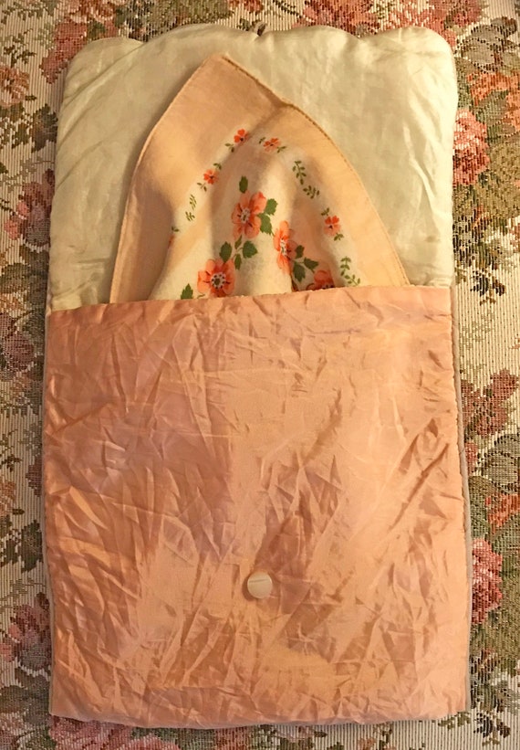 Silk Lingerie Pouch & Hanky, Antique Peach and Cr… - image 2