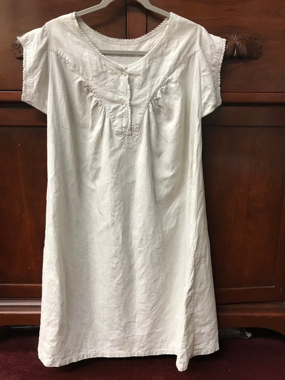 Antique French Linen Nightgown Monogrammed - image 1