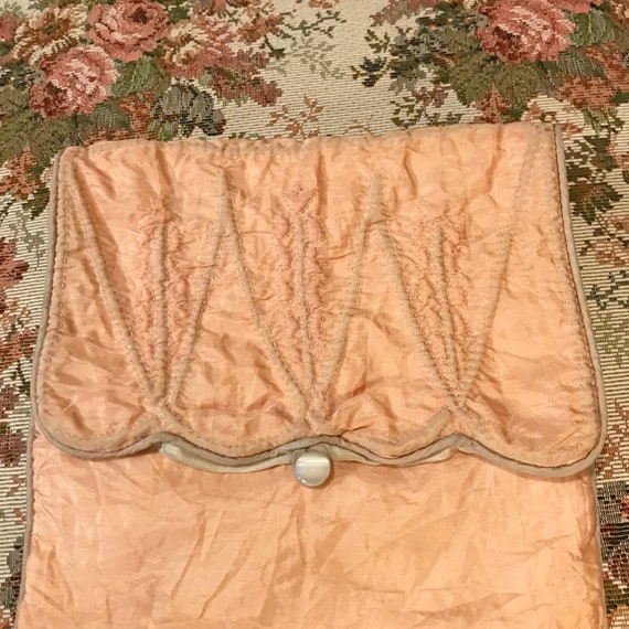 Silk Lingerie Pouch & Hanky, Antique Peach and Cr… - image 5