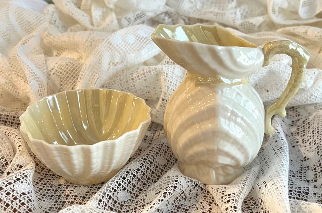 Belleek Pottery Ireland double Shell Creamer and Open Sugar Etsy