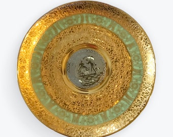 24 KT Gold & Platinum Porcelain Luncheon Plates, 2 Sets of 2, Made in Czechoslovakia, Vintage