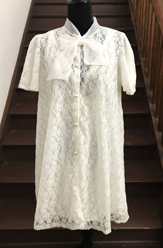 Miss Elaine White Negligee Set Lace Robe & Sheer … - image 2