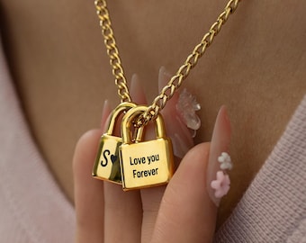 Custom Lock Pendant Necklace, Engraved Padlock Jewelry, Couple Gift for Her or Him, Matching Necklace, Love Lock Charm, Mothers Day Gift