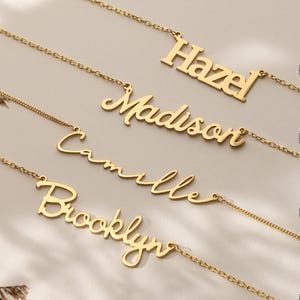 Personalized Name Necklace, Custom Jewelry Gift for Her, Gold Script Nameplate, Dainty Everyday Necklace, Minimalist Layering Necklace