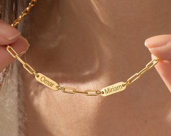 Multiple Name Necklace, Bar Name Necklace, 925 Sterling Silver Personalized Jewelry, Engravable Family Name Necklace, Valentine's Day Gift