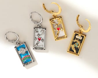 Mix and Match Tarot Earrings, Sun Star Moon Magician Empress Lovers Zodiac Earrings, Waterproof Personalized Handmade Astrology Jewelry Gift