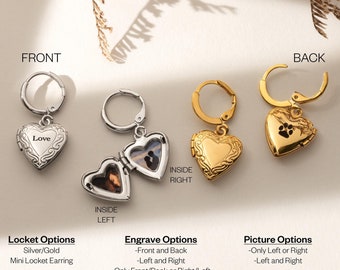 Heart Locket Earrings with Photo, Mini Heart Locket, Vintage Locket Earrings, Best Friend Gift, Personalized Gift for her, Pet Lovers Gift